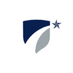 A navy and gray shield-shaped logo with a curved white division and a navy star in the top right corner.