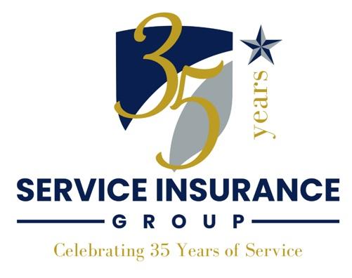 Service Insurance Group 35th anniversary logo with text: Celebrating 35 Years of Service and 35 years beside a star.