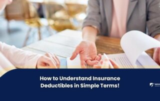 Two people sit at a table reviewing documents. Text overlay reads: How to Understand Insurance Deductibles in Simple Terms!.