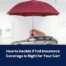 A hand holds a red umbrella over a toy car, with the text: How to Decide If Full Insurance Coverage Is Right for Your Car!.