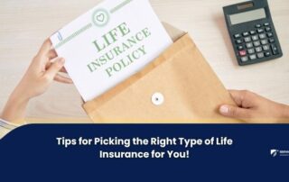 Person holding a life insurance policy document over a brown envelope on a wooden desk.